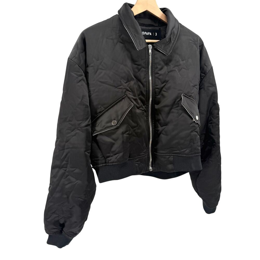 Filles à Papa Black Star Diamond-Stitch Bonzaï Satin Cropped Bomber Jacket